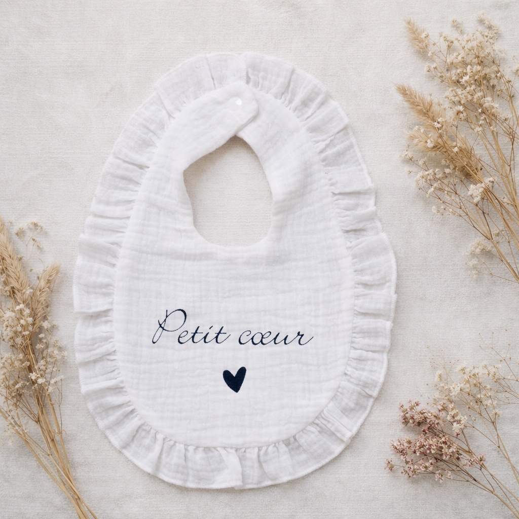 Bavoir Bébé Mousseline à Volant Personnalisable - 100% Coton