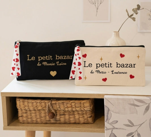 Pochette personnalisable en coton – Beige ou Noir