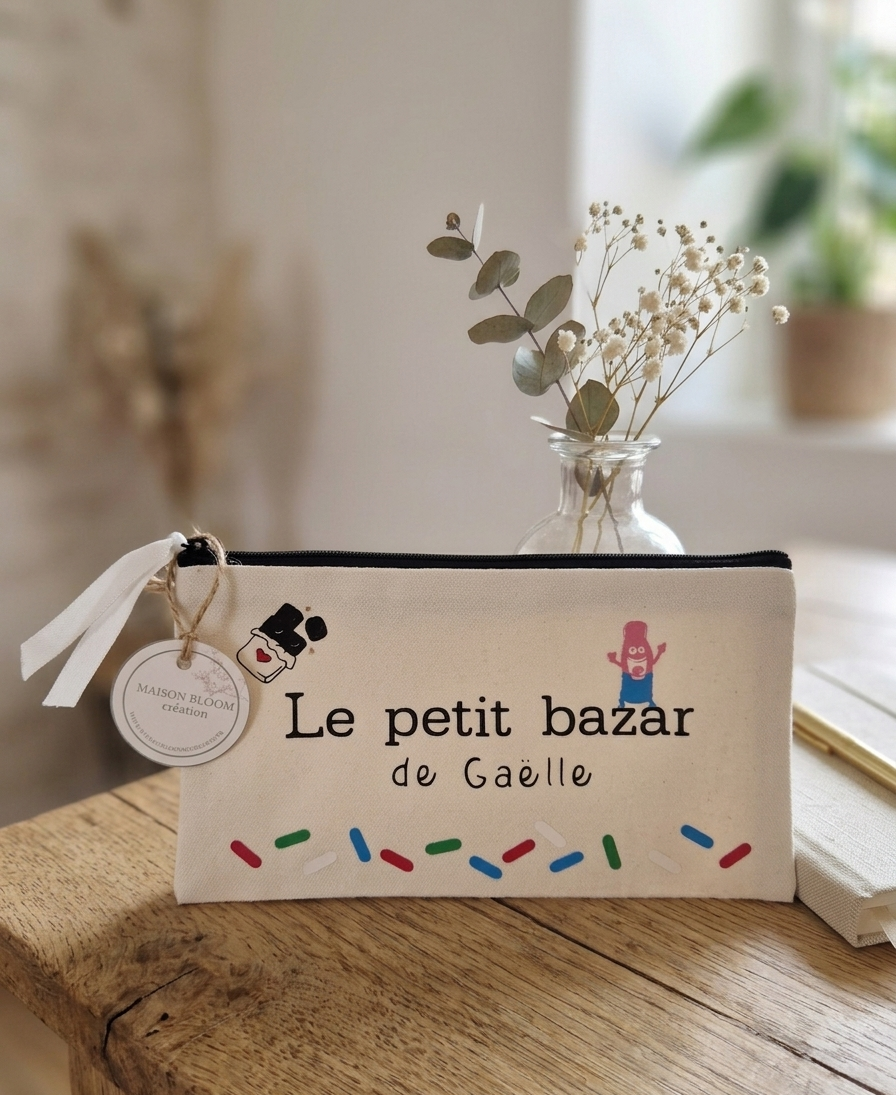 Pochette personnalisable en coton – Beige ou Noir